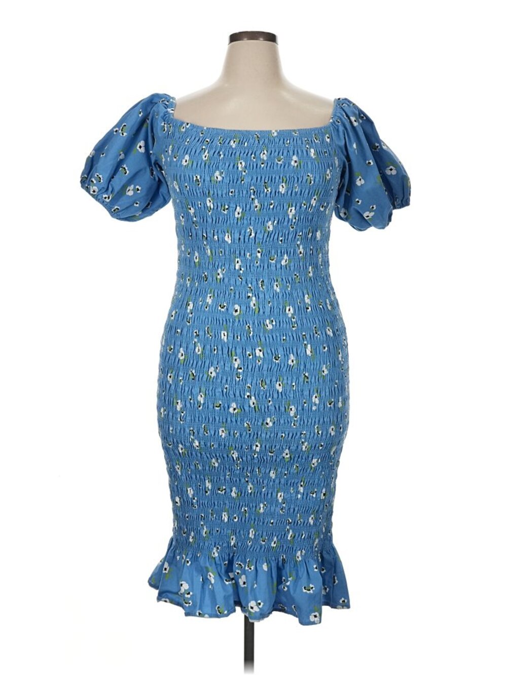 Never Fully Dressed Jojo Blue Floral Puff Sleeve Midi Dress Plus Size US 14 Boho